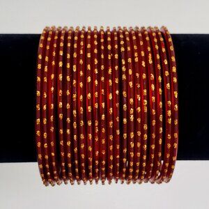 Boho Bangles Lot Burgundy + Gold Sparkle 20pcs Set Coquette Bollywood Actresses